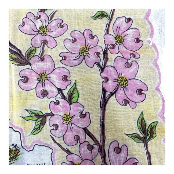Vintage Missouri State Souvenir Handkerchief Illustrated Map Pink Dogwood Floral - Picture 4 of 6